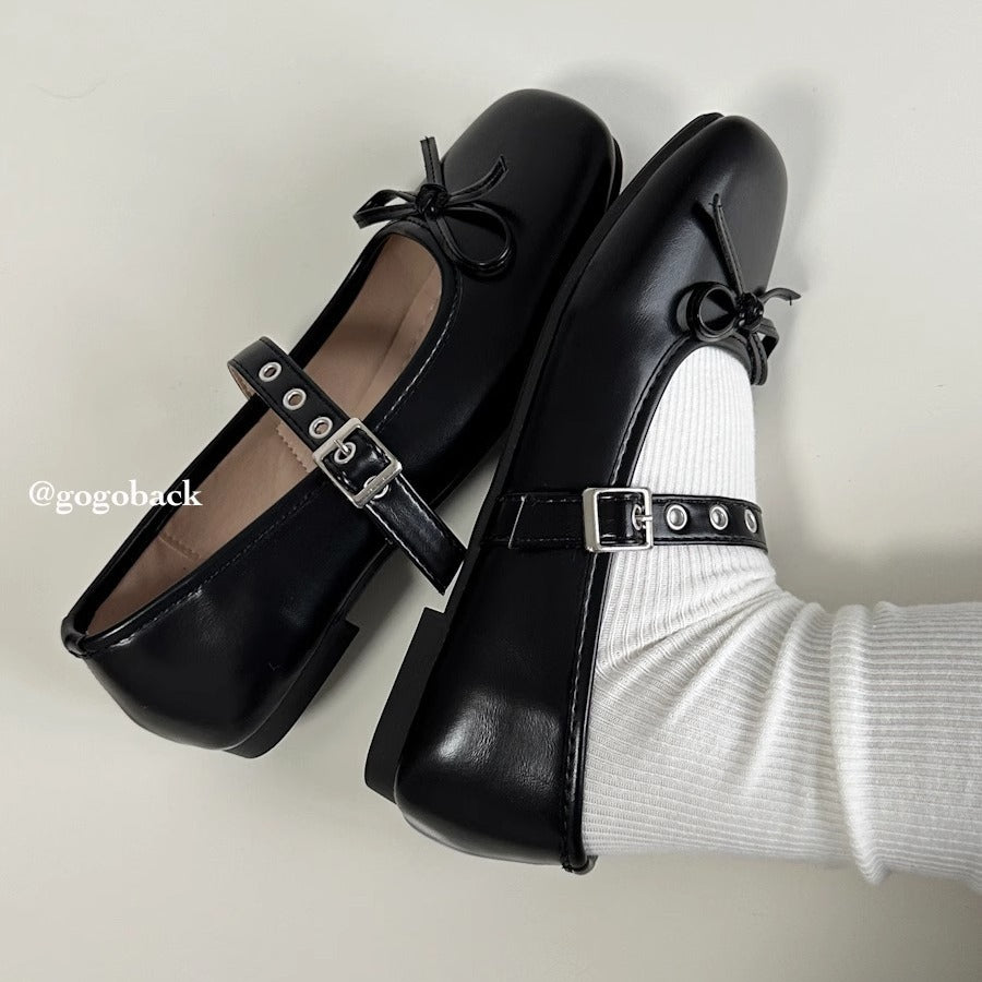 Women's Ballet Flats with Bow Accent and Adjustable Strap