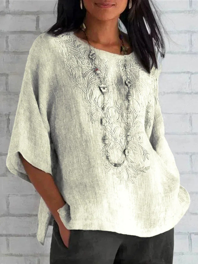 Women's Embroidered Linen Blouse