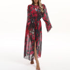 Elegant Women's Beach Kimono with Floral Pattern