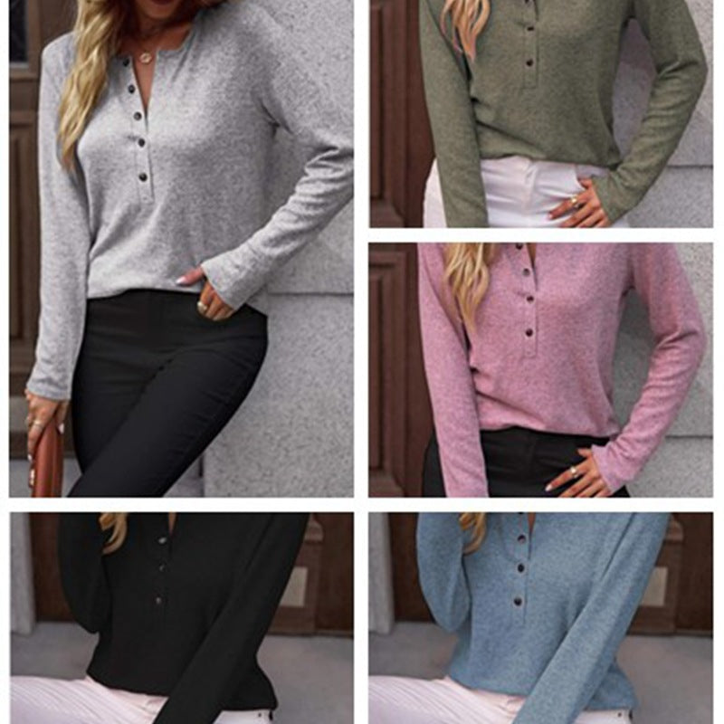 Women's Comfortable Long-Sleeve Shirt with Button Detail