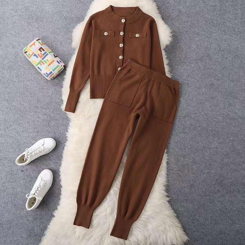 Women's Elegant Knit Suit Set with Button Details