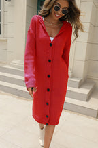 Women's Chunky Knit Cardigan with Hood and Elegant Button Details