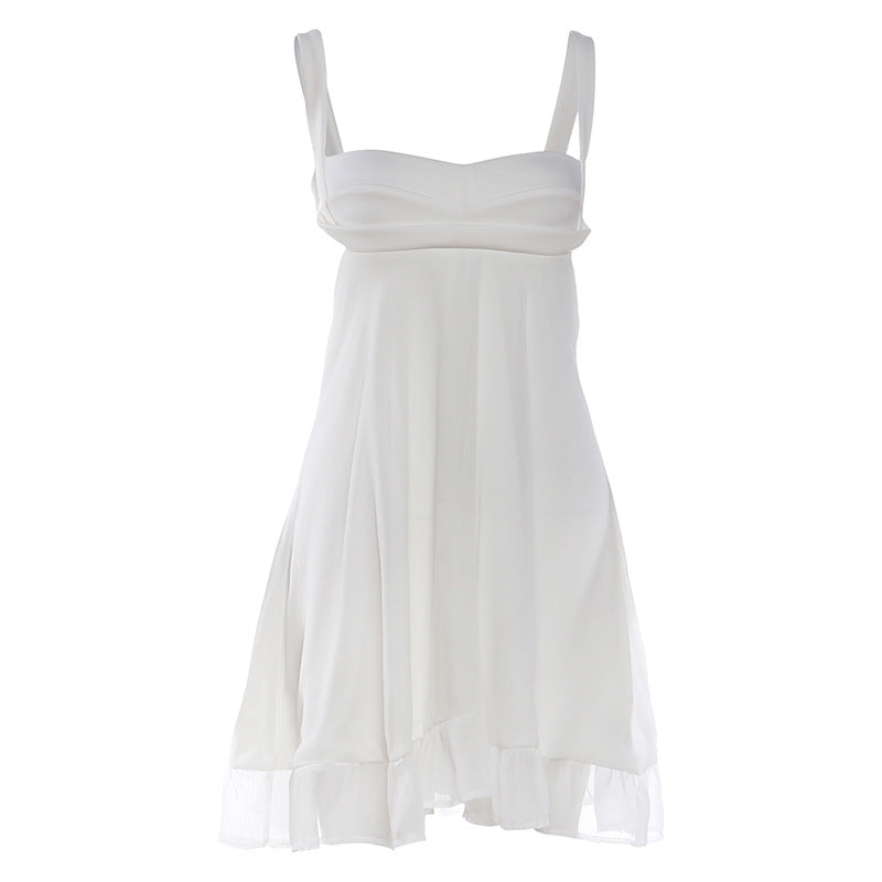 Women's Chiffon Dress with Flowing Hem and Sweetheart Neckline