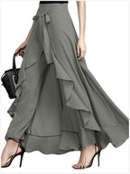 Women's Maxi Skirt with Voluminous Ruffles and Tie Belt