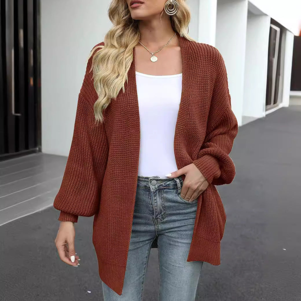 Women's Delicate Chunky Knit Cardigan with Iridescent Sleeves