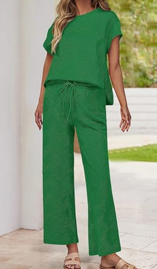 Casual Two-Piece Set with High-Waisted Pants and Top
