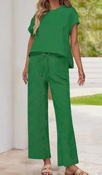Casual Two-Piece Set with High-Waisted Pants and Top