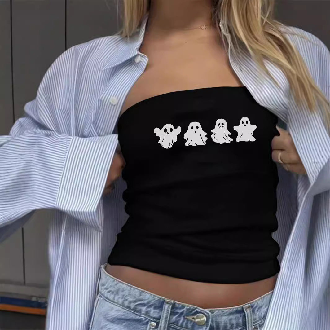 Women's Bandeau Top with Ghost Motif