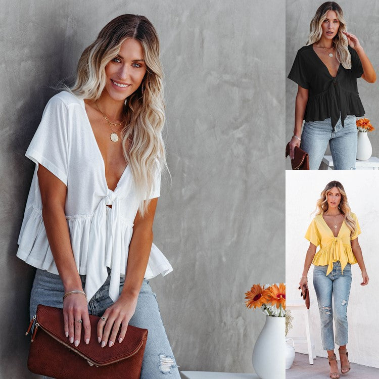 Women's Loose-Fit Blouse with Deep V-Neck