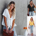 Women's Loose-Fit Blouse with Deep V-Neck