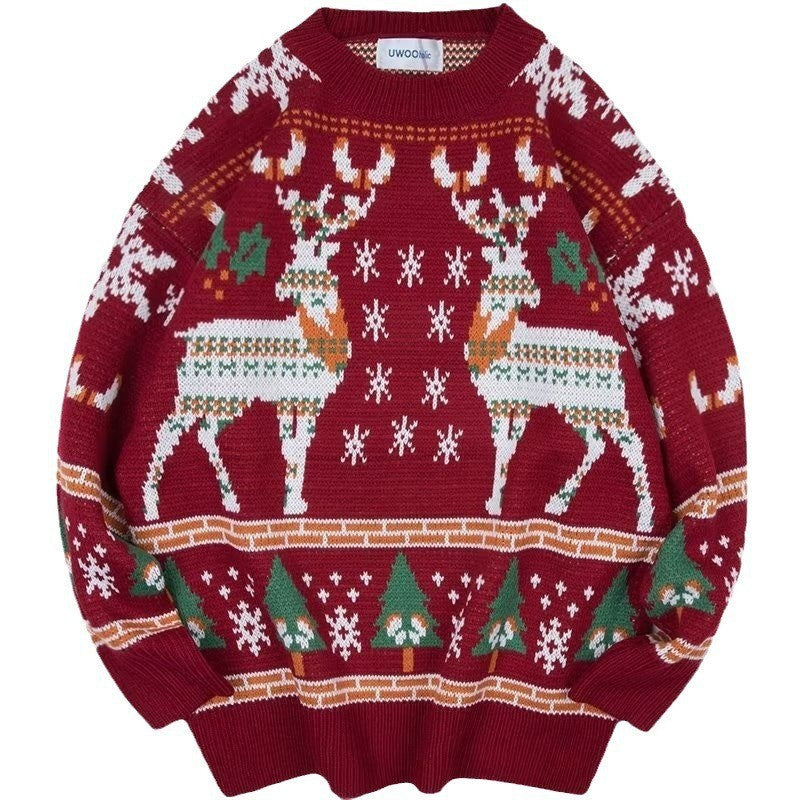 Women's Festive Winter Sweater with Holiday Motifs