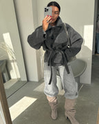 Women's Cozy Soft Crop Pullover Set with Zipper Collar