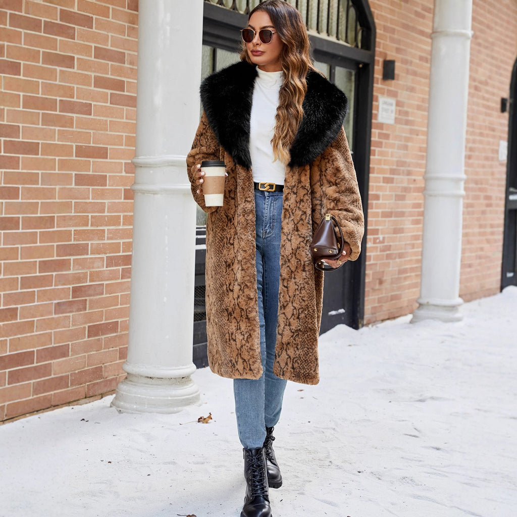 Elegant Faux Fur Coat with Wide Collar