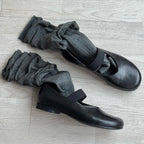 Women's Ballet Flats with Elastic Strap and Leather Surface