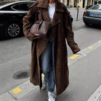 Women's Elegant Suede Trench Coat with Oversized Fit