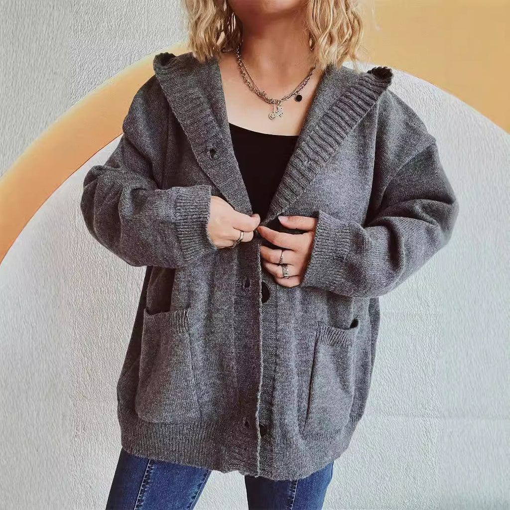 Women's Comfortable Hooded Cardigan with Pockets