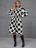 Women's Fluffy Plaid Faux Fur Coat with Pockets