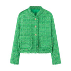 Women's Elegant Textured Short Jacket with Gold Buttons