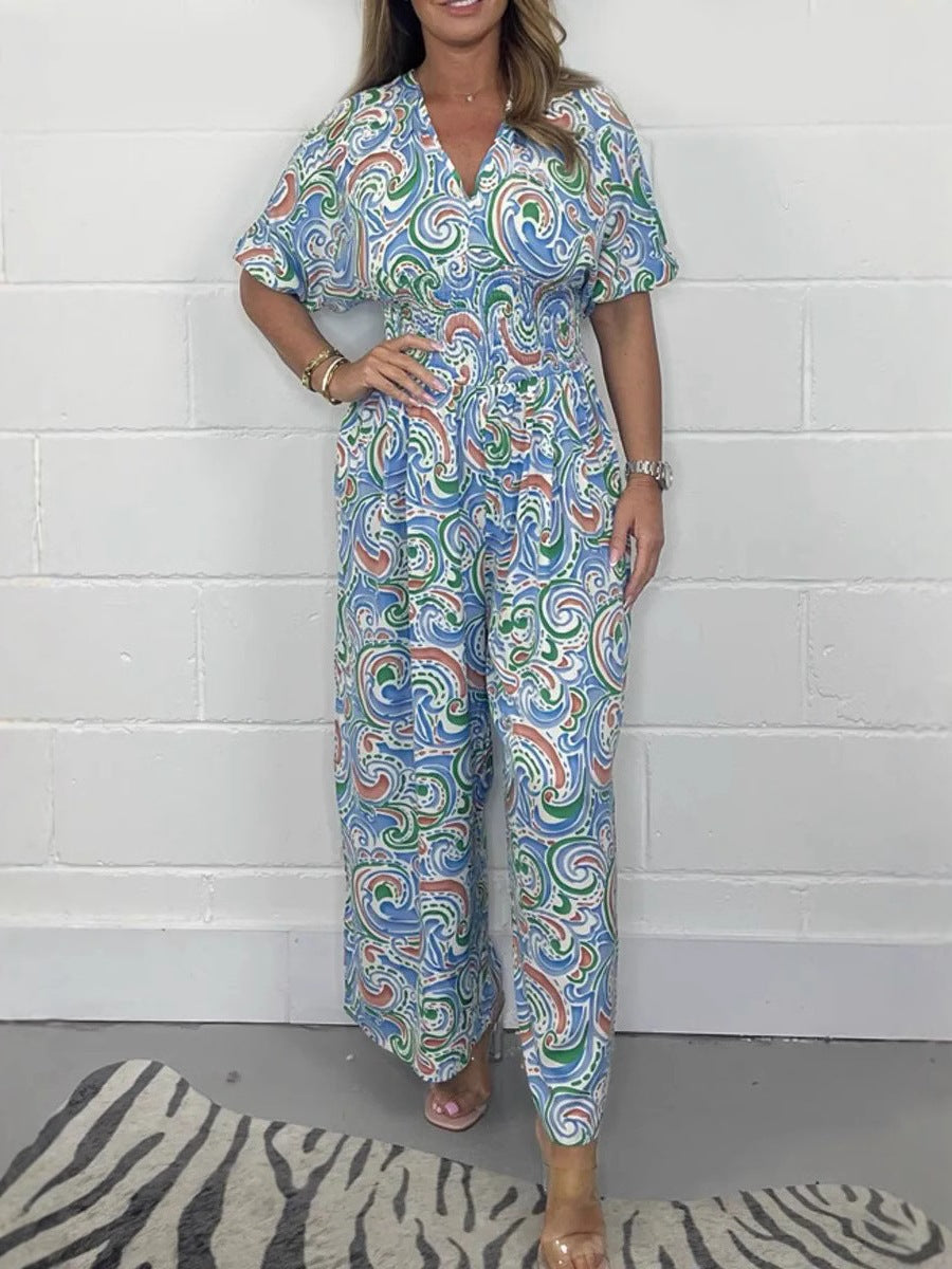 Flowy Paisley Print Jumpsuit with Waist Detail