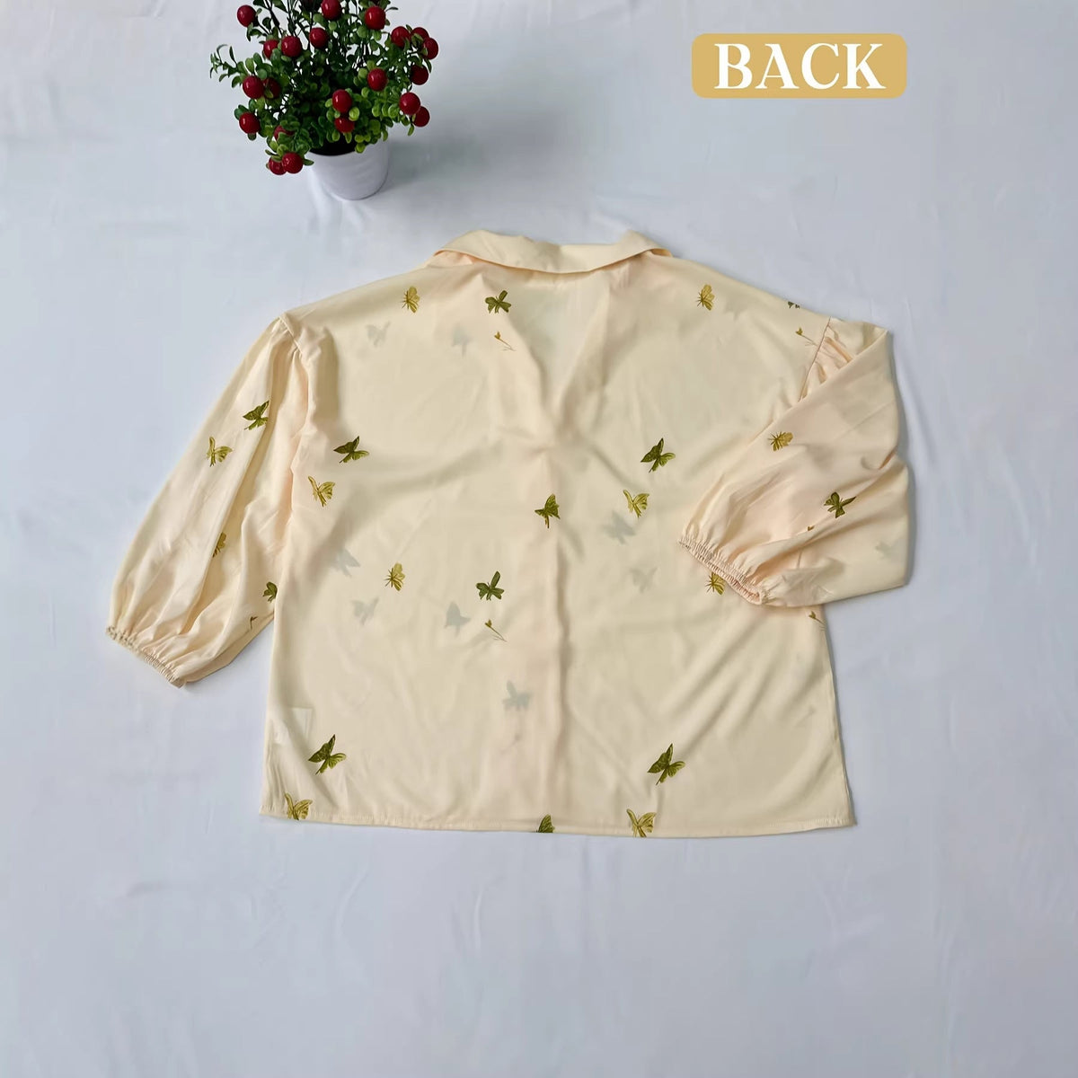 Women's Blouse with Ruffle Details and Floral Embroidery