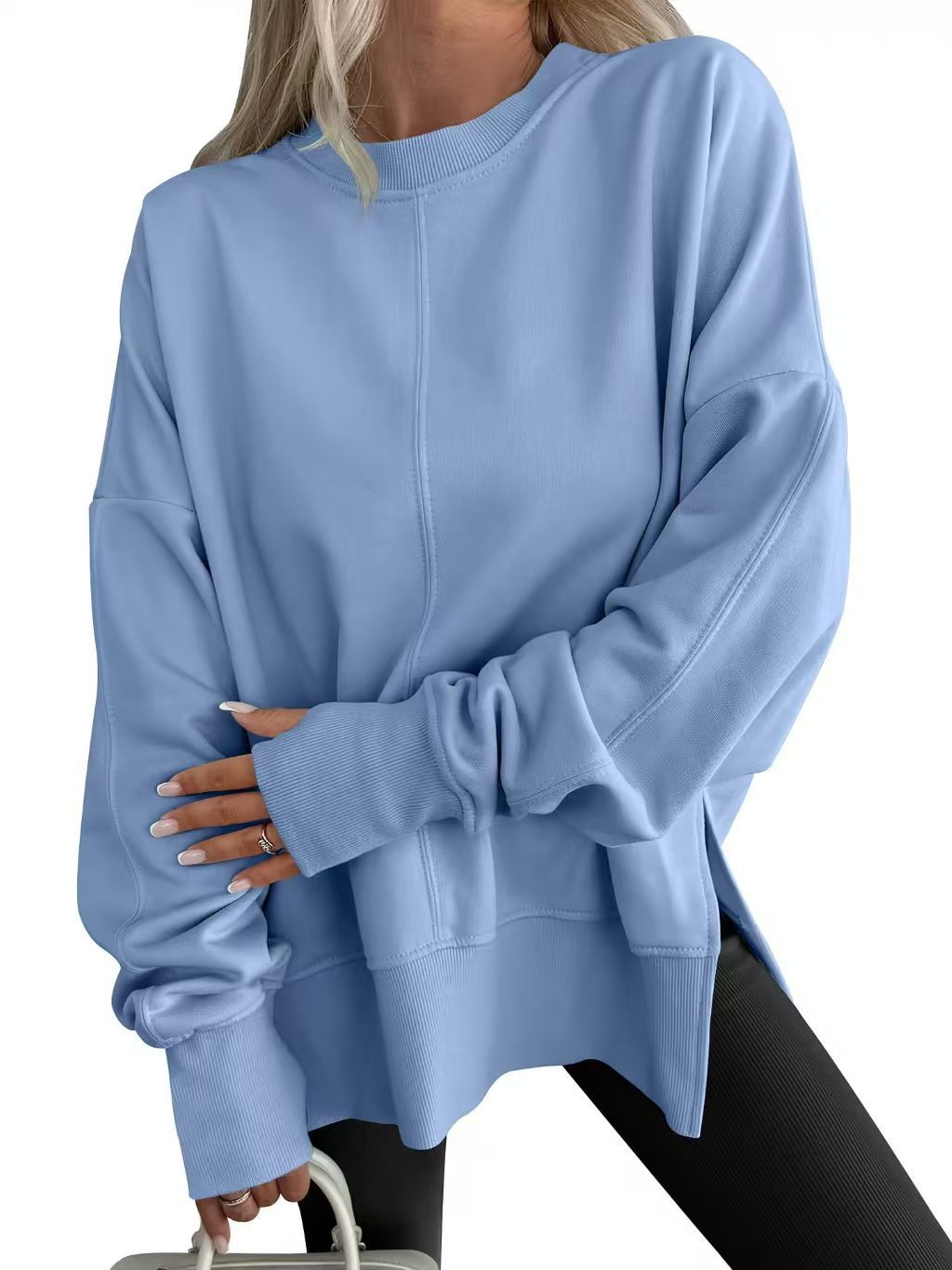 Women's Comfortable Long-Sleeve Sweater with Side Slits