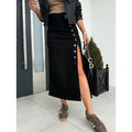 Denim Midi Skirt with Side Slit and Button Details