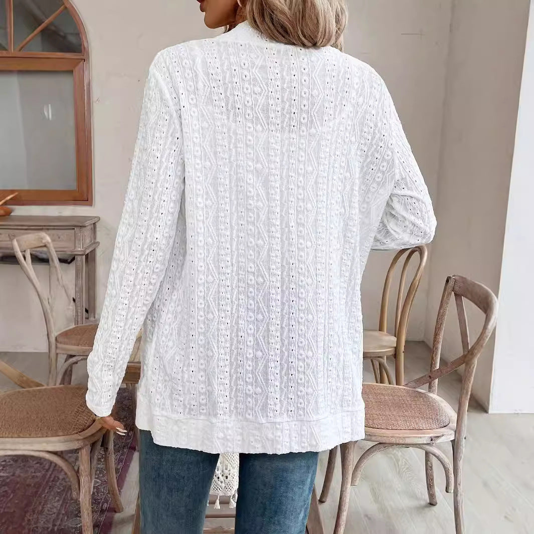 Elegant Knit Cardigan with Fine Openwork Pattern