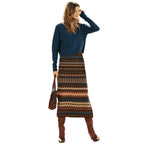 Women's Maxi Skirts with Modern Ethnic Pattern and Elastic Waistband