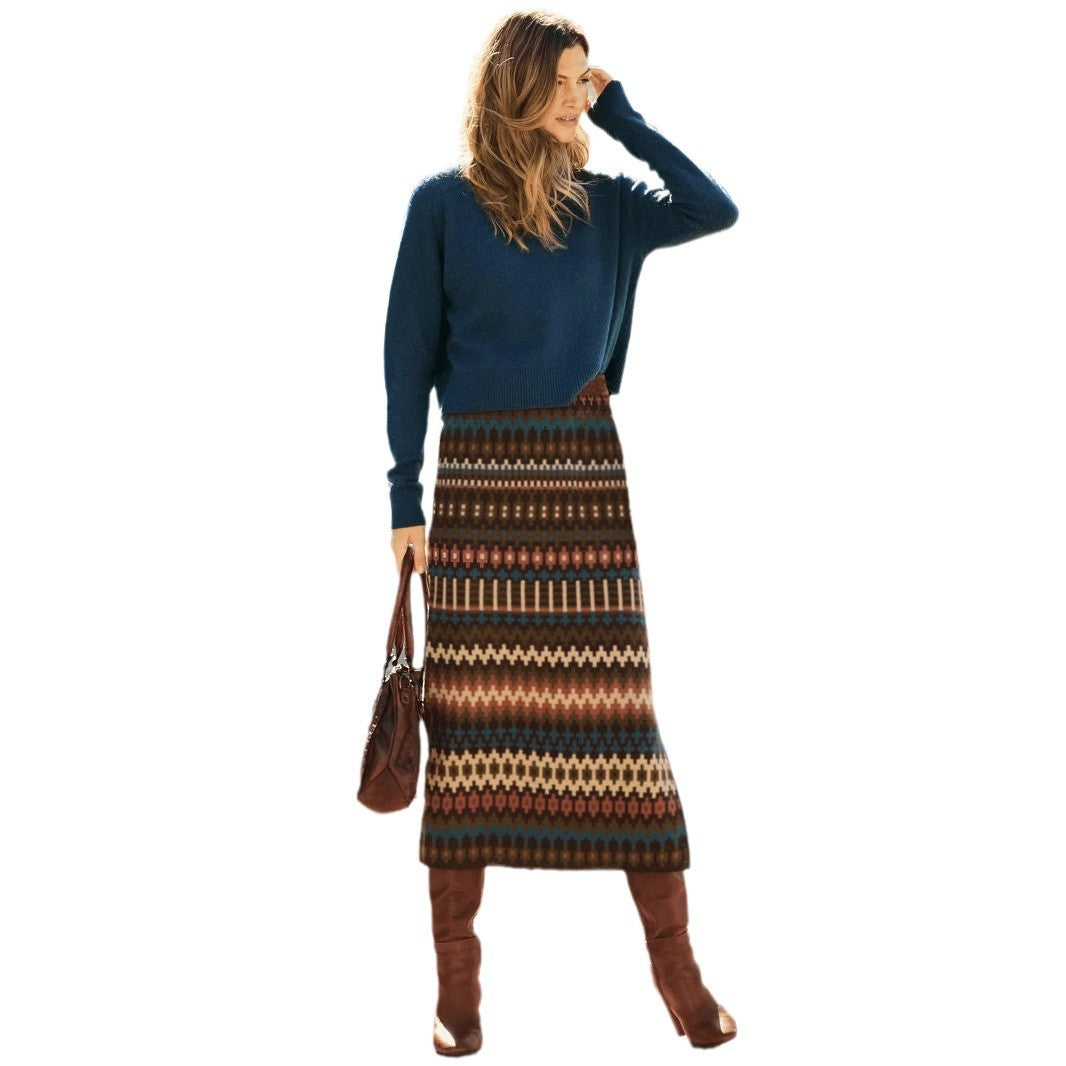 Women's Maxi Skirts with Modern Ethnic Pattern and Elastic Waistband