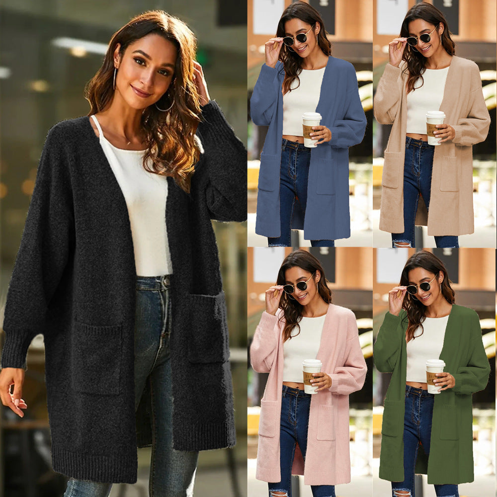 Women's Chunky Knit Kimono Cardigan with Open Sleeves and Pockets
