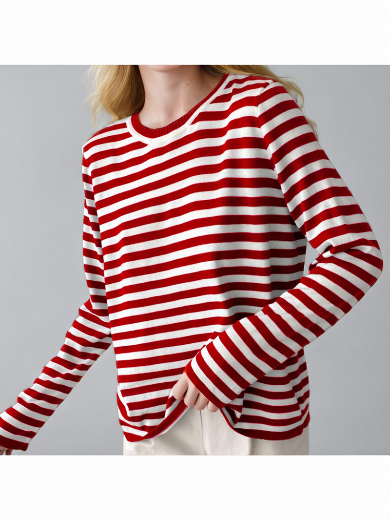 Women's Striped Long-Sleeve Sweater with Crew Neck and Casual Fit