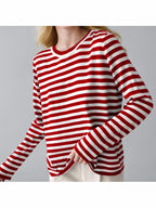 Women's Striped Long-Sleeve Sweater with Crew Neck and Casual Fit
