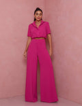Women's Elegant Short-Sleeve Blouse and Palazzo Pants Ensemble