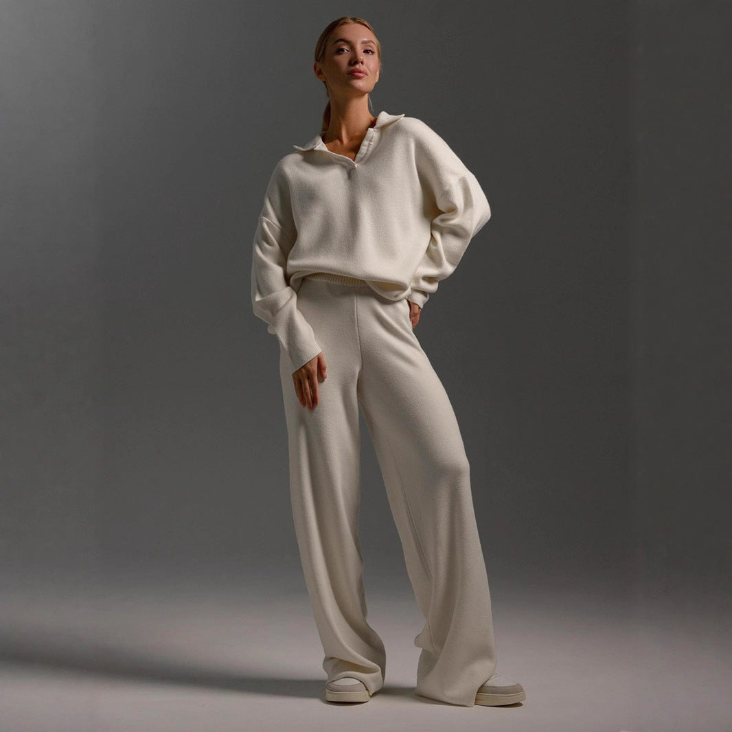 Women's Casual Polo Shirt and Wide Leggings Set