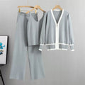 Women's Casual Knit Loungewear Set with Zip Cardigan and Wide-Leg Pants