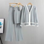 Women's Casual Knit Loungewear Set with Zip Cardigan and Wide-Leg Pants