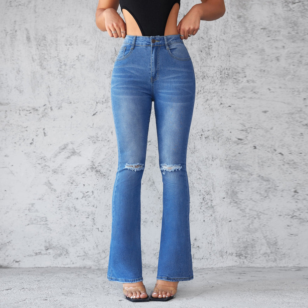 Women's Flared Jeans with Distressed Details