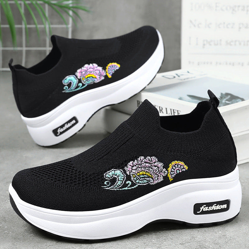 Women's Athletic Sneakers with Floral Design and Adjustable Platform Sole