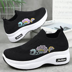Women's Athletic Sneakers with Floral Design and Adjustable Platform Sole