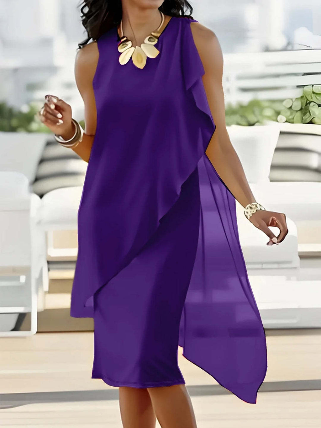 Women's Asymmetrical Chiffon Dress with Flowing Cut