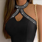 Women's Rhinestone Bodysuit with Open Back