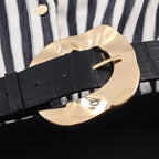 Women's Striped Jumpsuit with Decorative Belt