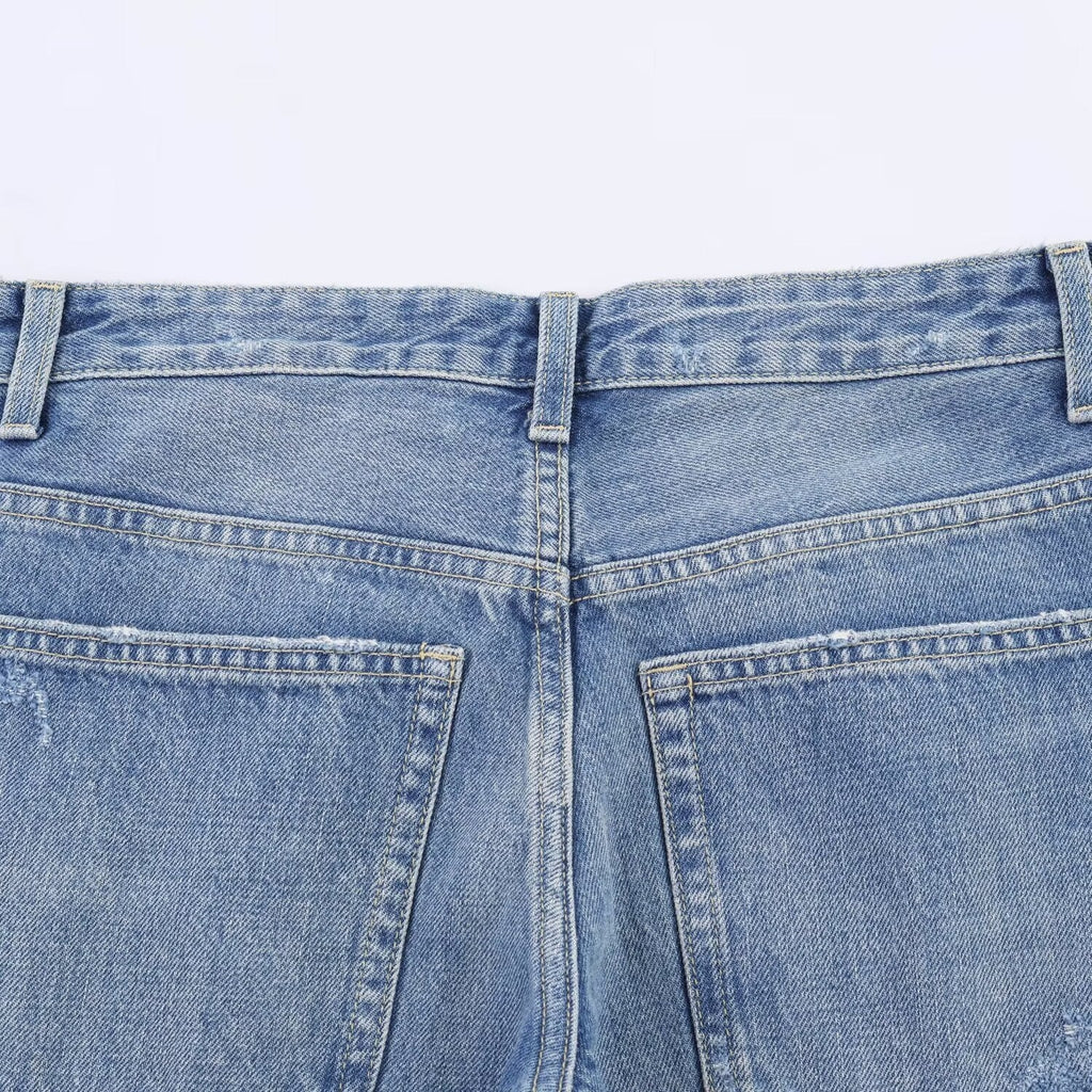 Women's Flared Jeans with Distressed Effects and Frayed Hems