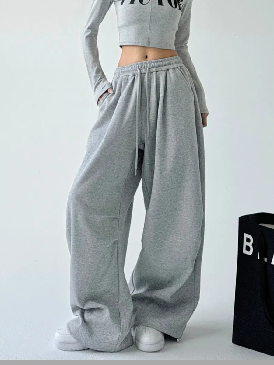Women's Comfortable Wide-Leg Joggers with Elastic Waist and Pockets