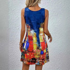 Women's Sleeveless Beach Dress with Artistic Motif