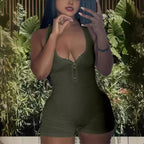 Women's Jumpsuit with Deep V-Neck and Zipper