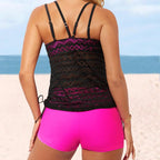 Women's Swim Dress with Ruching and Lace Pattern