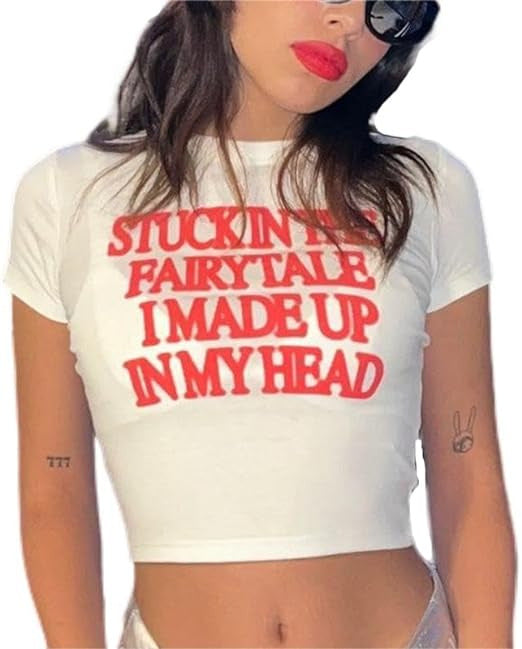 Women's Lips Print Crop T-Shirt