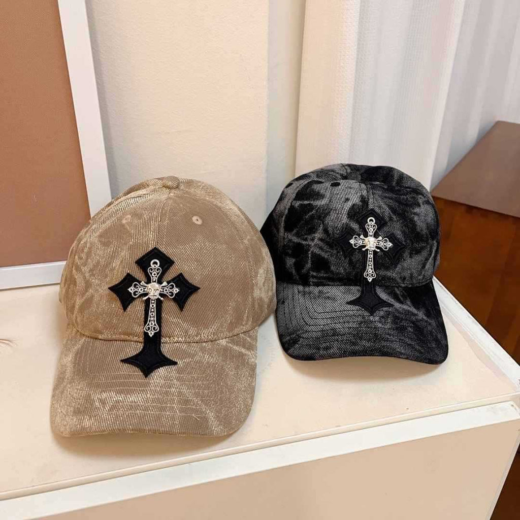 Men's Velvet Embroidered Cross Baseball Cap