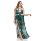 Women's Swimsuit with Elegant Wrap Skirt and Summer Palm Print